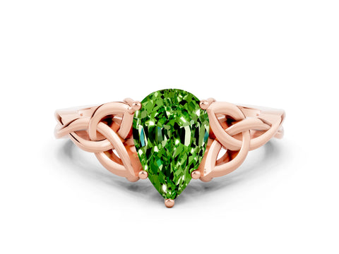 Rose gold Pear Cut Peridot Solitaire Engagement Ring with Celtic Knot Band and Four-Prong Setting