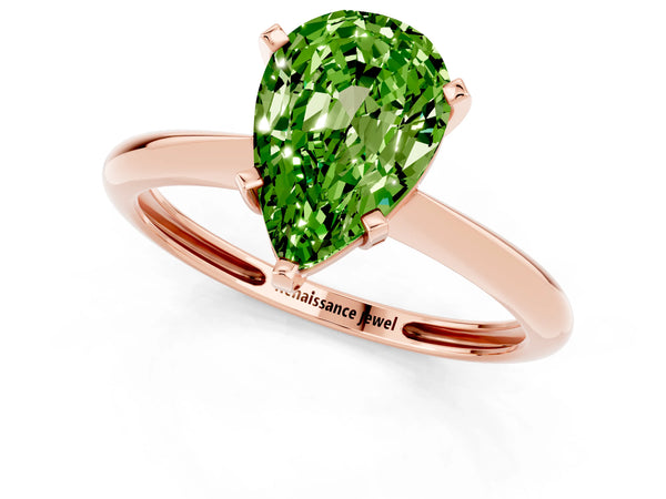 Rose gold Pear Cut Peridot Solitaire Engagement Ring with Classic Band and Four-Prong Setting