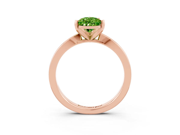 Rose gold Pear Cut Peridot Solitaire Engagement Ring with Classic Band and Four-Prong Setting