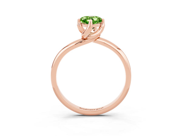 Rose gold Pear Cut Peridot Solitaire Engagement Ring with Four-Prong Setting and Classic Band
