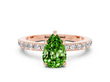 Rose gold Pear Cut Peridot Solitaire Engagement Ring with Pavé Band and Four-Prong Setting