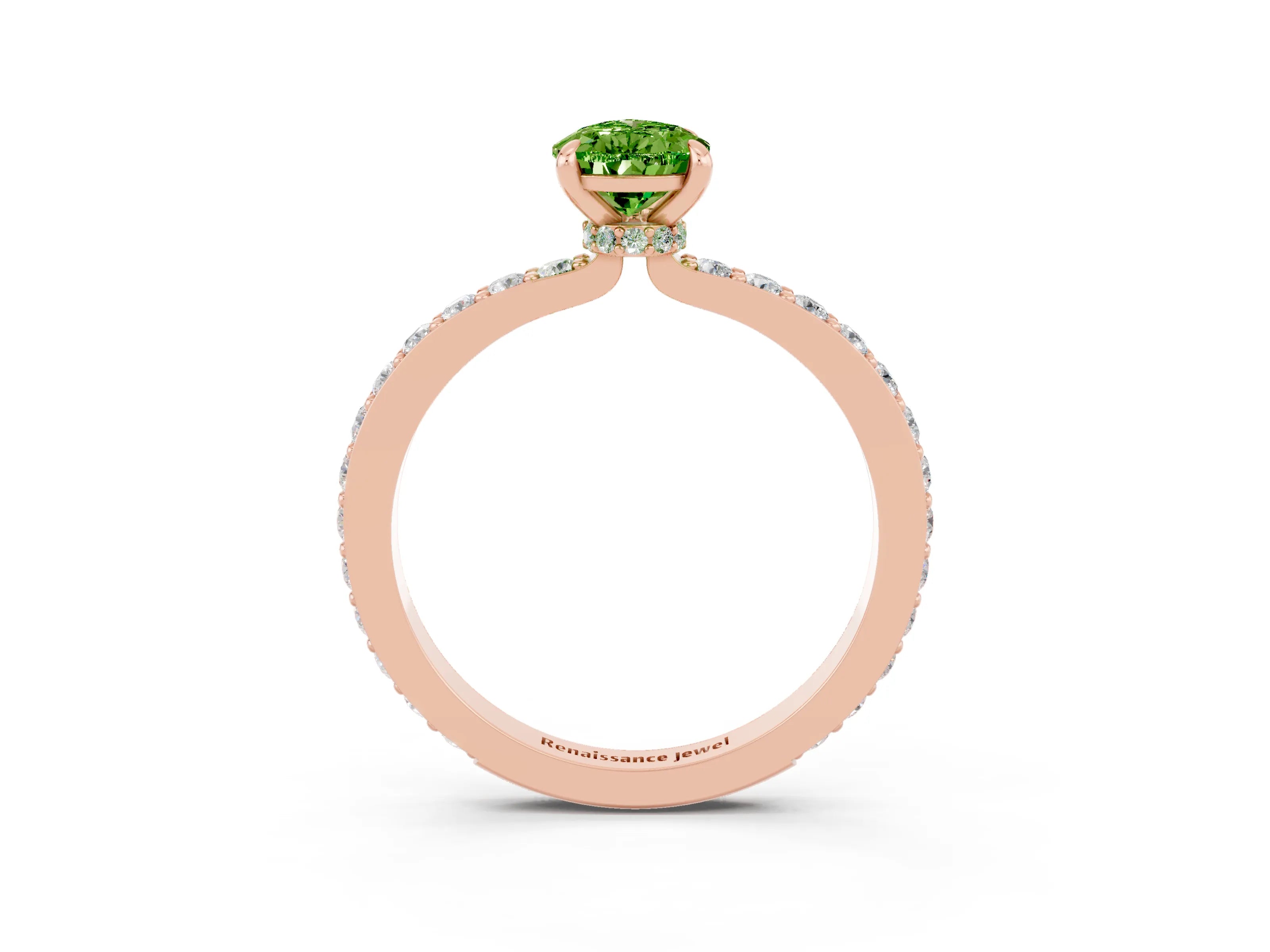 Rose gold Pear Cut Peridot Solitaire Engagement Ring with Pavé Band and Four-Prong Setting_3