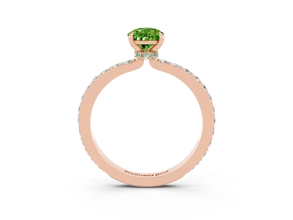 Rose gold Pear Cut Peridot Solitaire Engagement Ring with Pavé Band and Four-Prong Setting