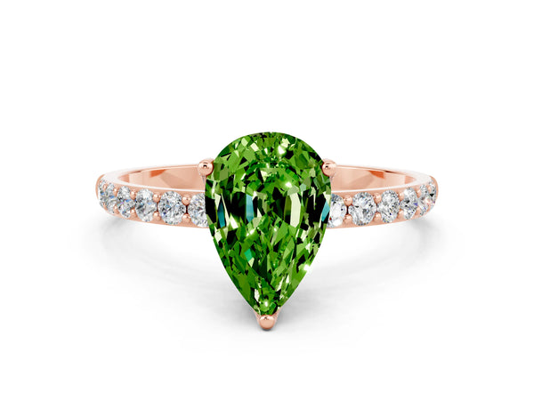 Rose gold Pear Cut Peridot Solitaire Engagement Ring with Round  Pavé Band and Prong Setting