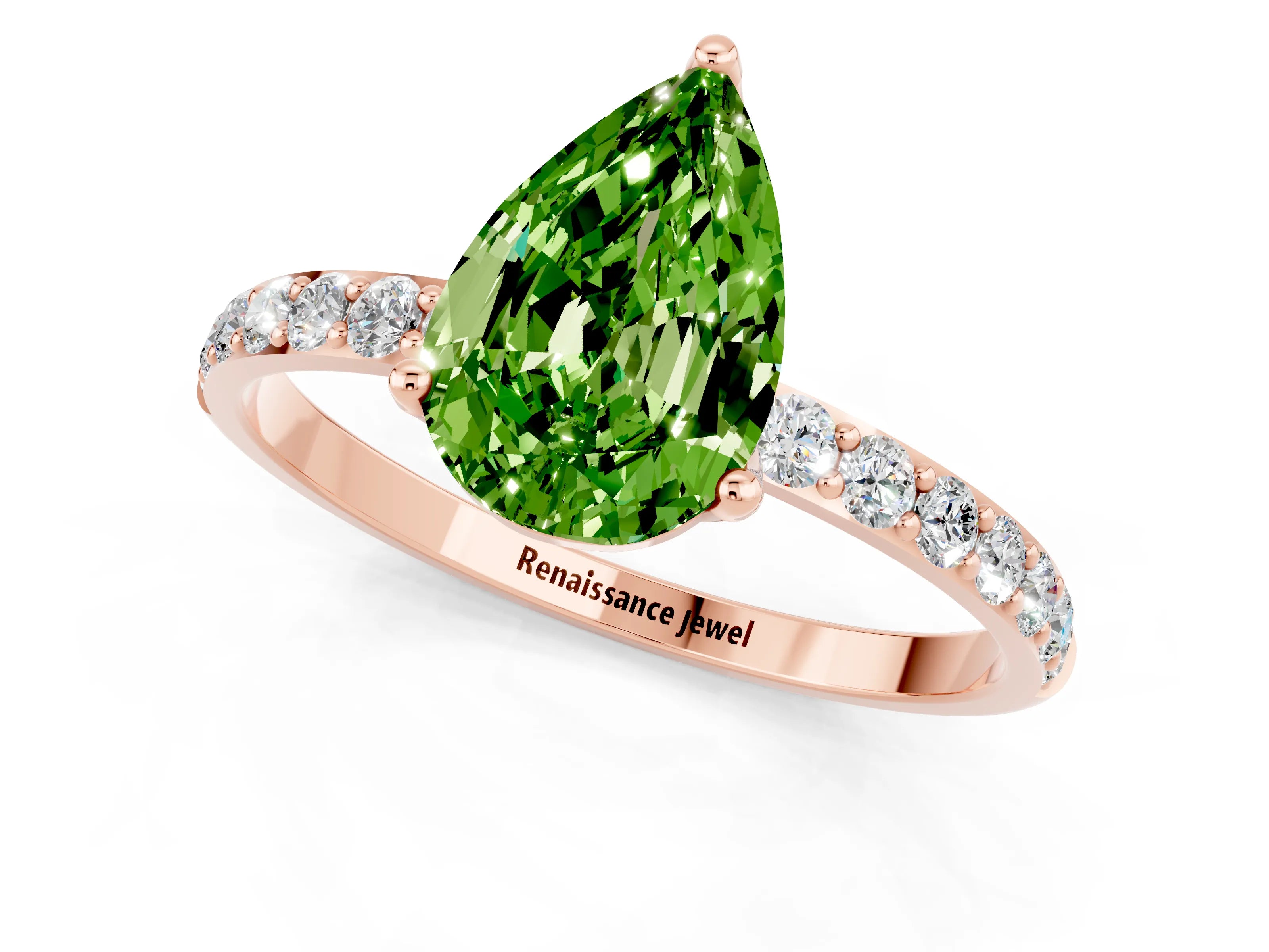Rose gold Pear Cut Peridot Solitaire Engagement Ring with Pavé Band and Prong Setting_1