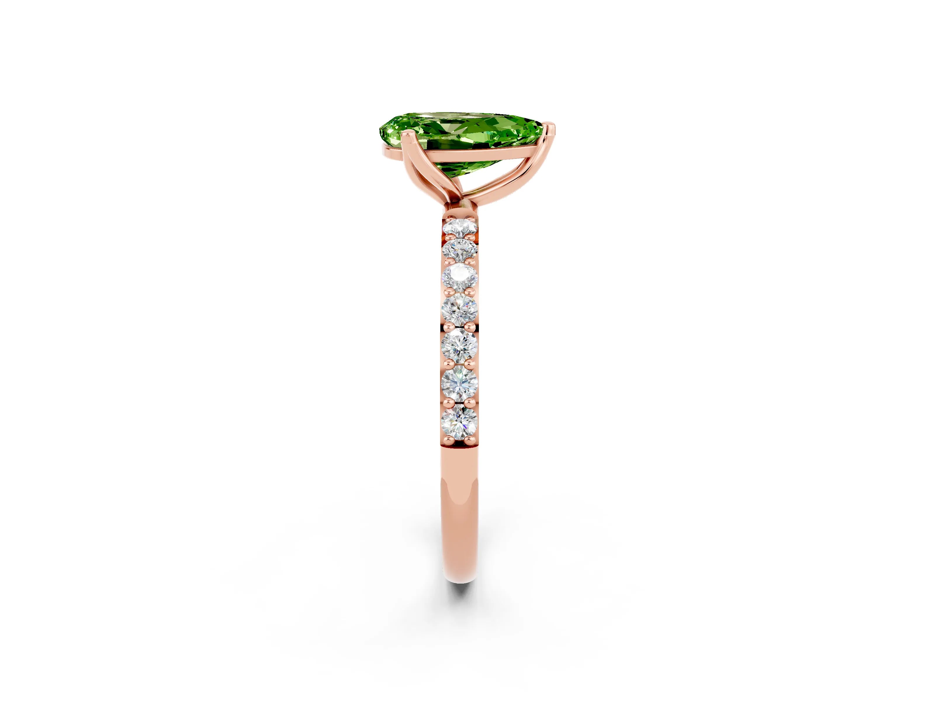 Rose gold Pear Cut Peridot Solitaire Engagement Ring with Pavé Band and Prong Setting_2