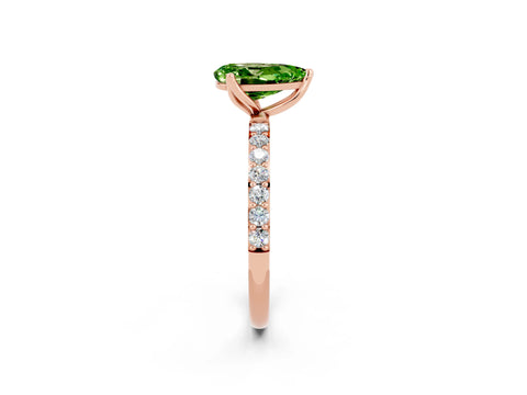 Rose gold Pear Cut Peridot Solitaire Engagement Ring with Pavé Band and Prong Setting_2