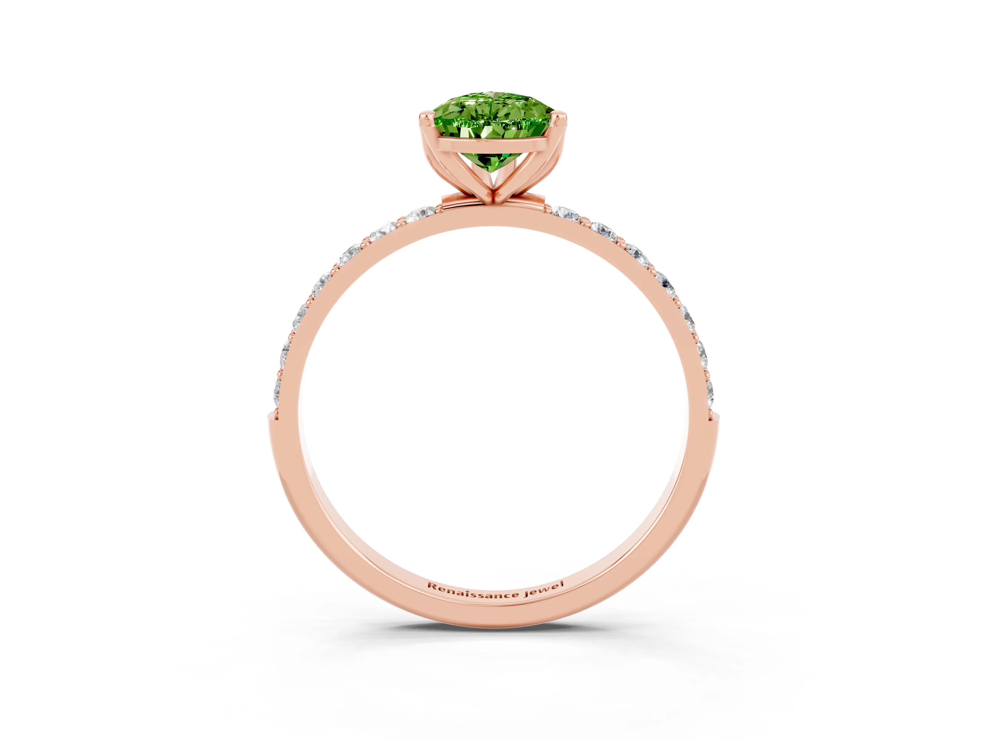 Rose gold Pear Cut Peridot Solitaire Engagement Ring with Pavé Band and Prong Setting_3