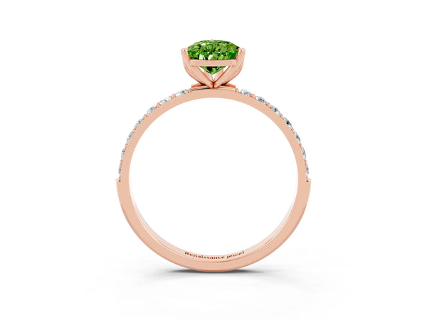 Rose gold Pear Cut Peridot Solitaire Engagement Ring with Round  Pavé Band and Prong Setting
