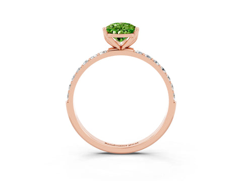Rose gold Pear Cut Peridot Solitaire Engagement Ring with Pavé Band and Prong Setting_3