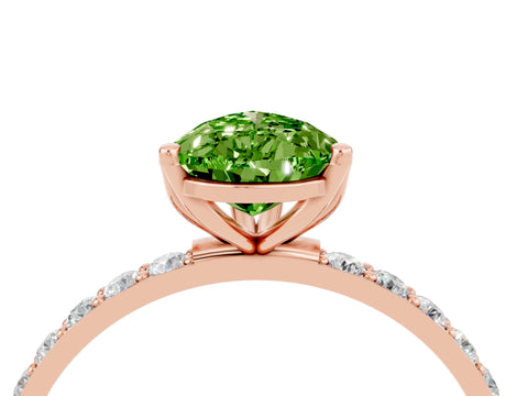 Rose gold Pear Cut Peridot Solitaire Engagement Ring with Pavé Band and Prong Setting_4