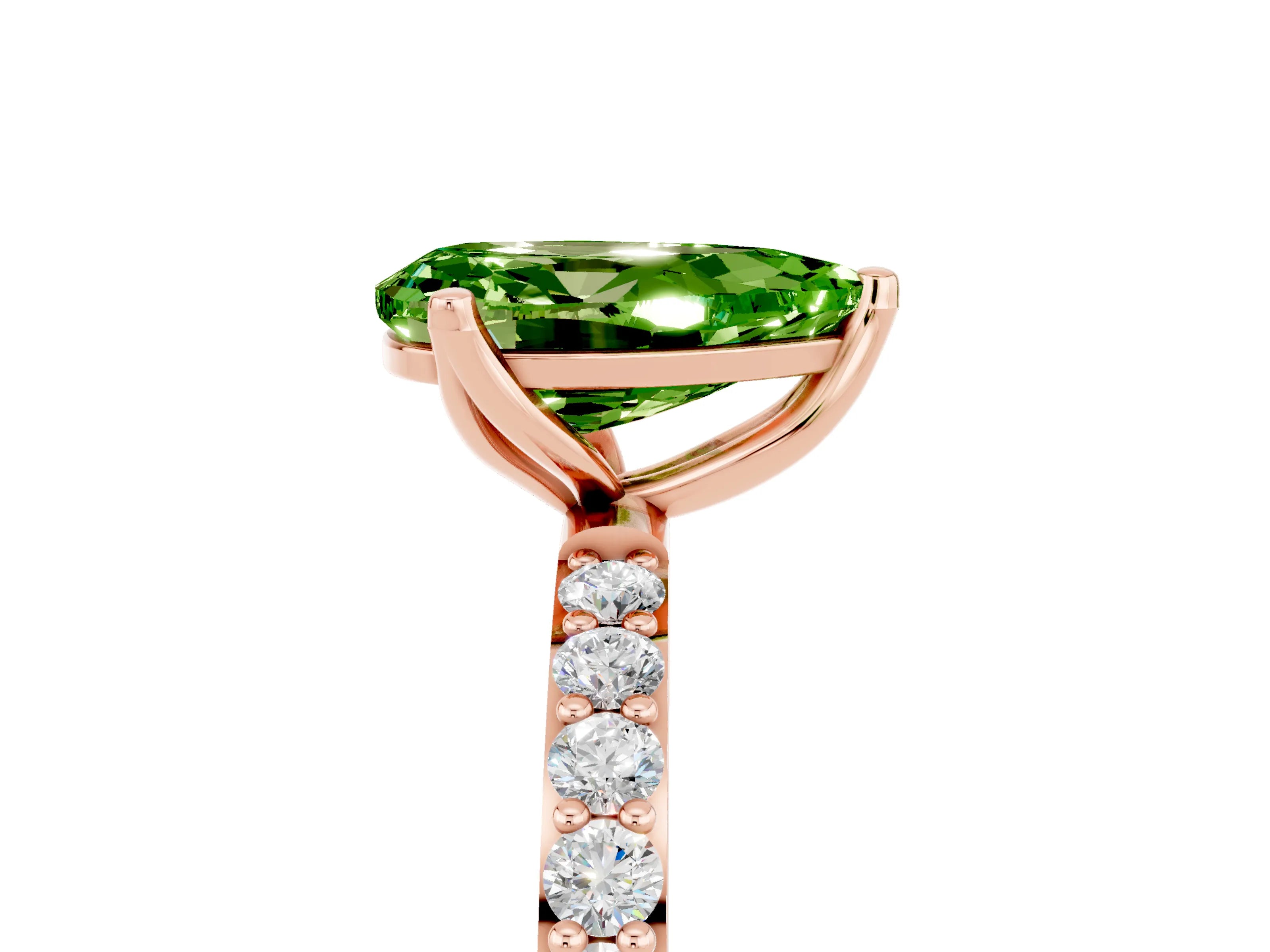 Rose gold Pear Cut Peridot Solitaire Engagement Ring with Pavé Band and Prong Setting_5