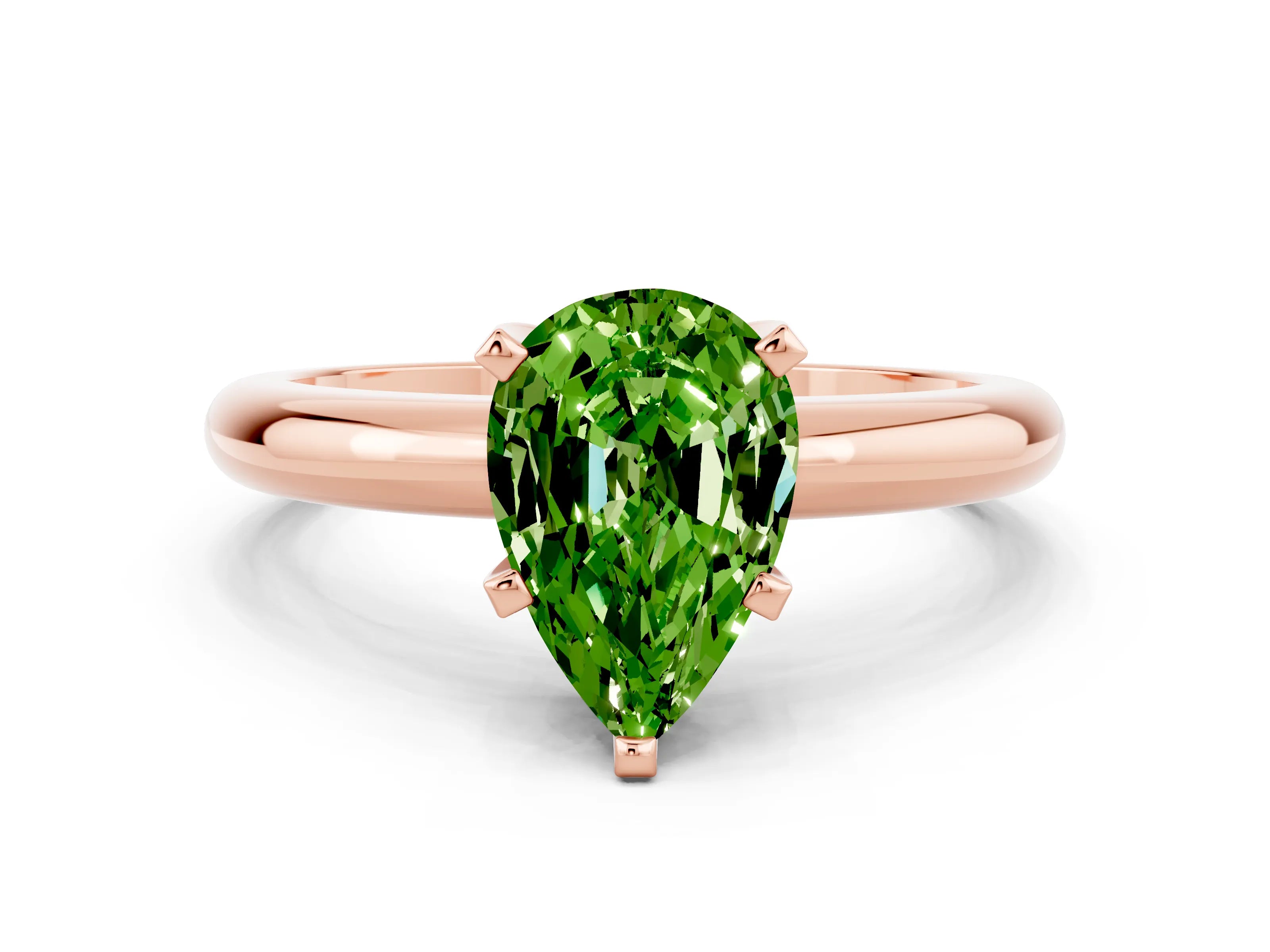 Rose gold Pear Cut Peridot Solitaire Engagement Ring with Round Band and Four-Prong Setting
