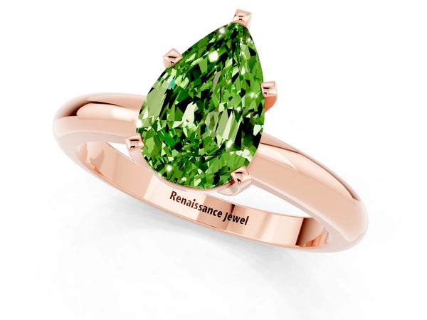 Rose gold Pear Cut Peridot Solitaire Engagement Ring with Round Band and Four-Prong Setting
