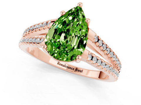 Rose gold Pear Cut Peridot Solitaire Engagement Ring with Split Shank Pavé Band_1