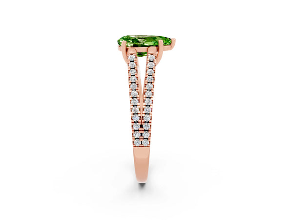 Rose gold Pear Cut Peridot Solitaire Engagement Ring with Split Shank Pavé Band