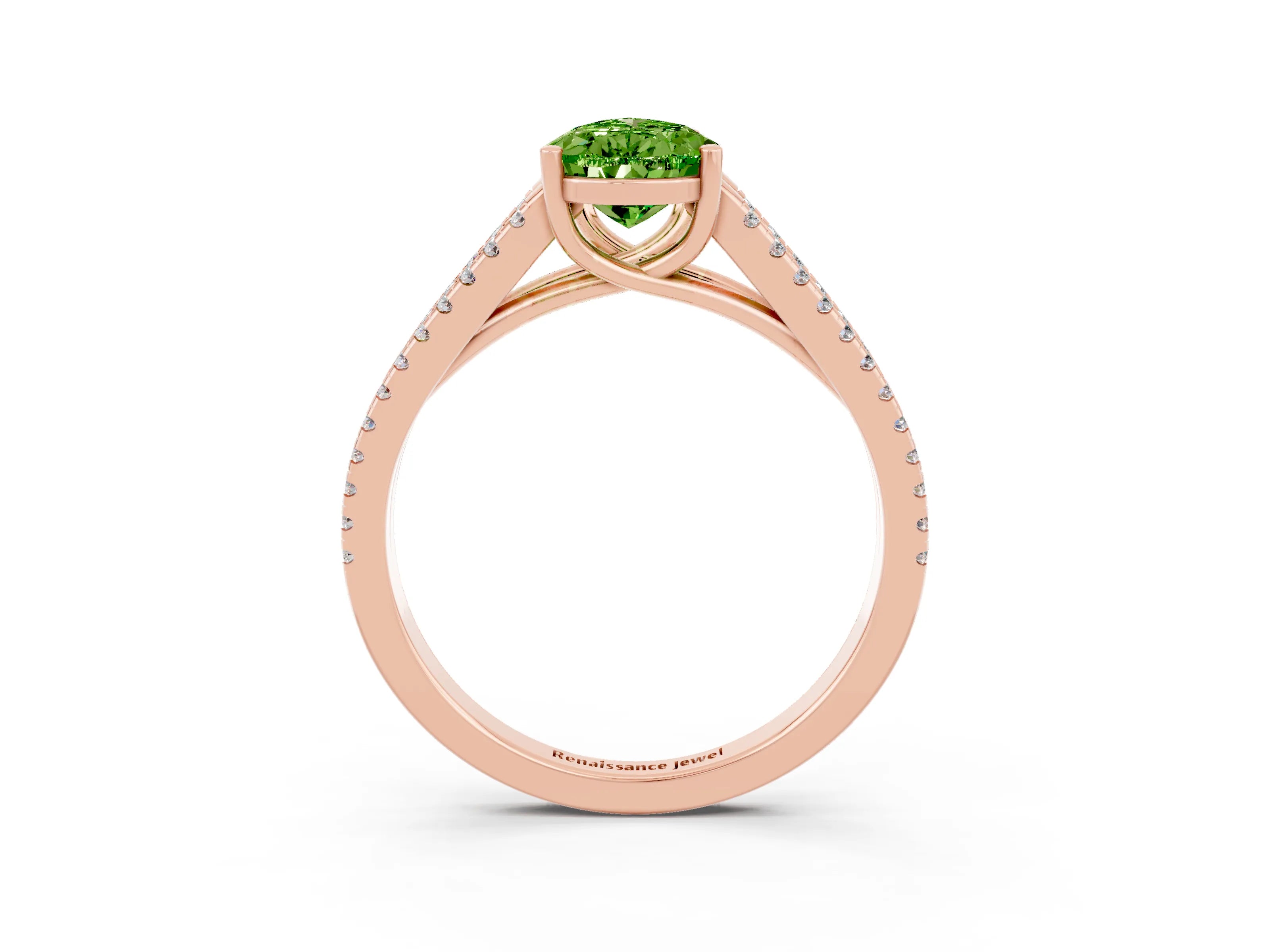 Rose gold Pear Cut Peridot Solitaire Engagement Ring with Split Shank Pavé Band_3