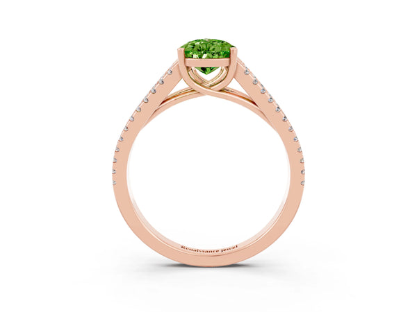Rose gold Pear Cut Peridot Solitaire Engagement Ring with Split Shank Pavé Band