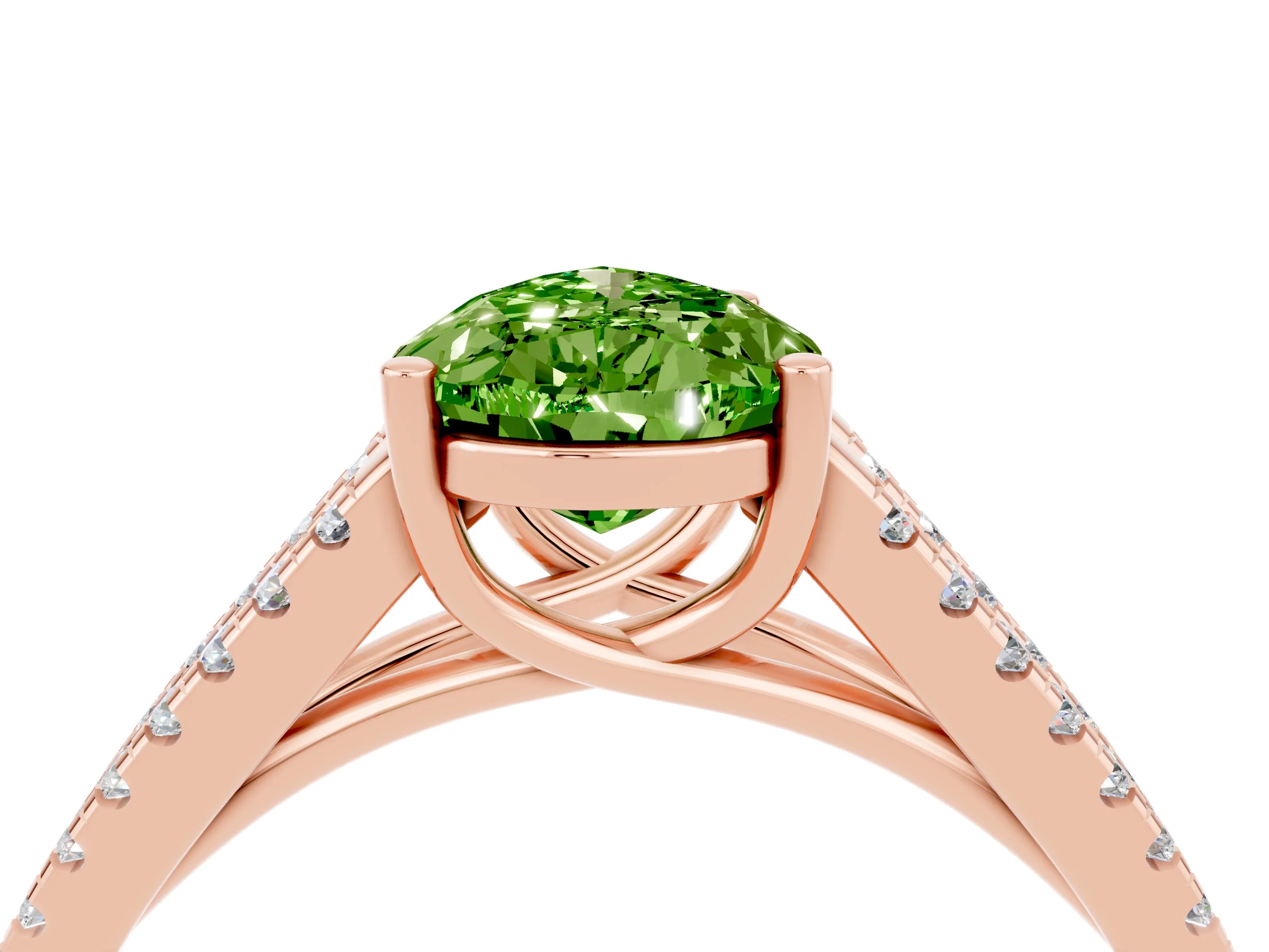 Rose gold Pear Cut Peridot Solitaire Engagement Ring with Split Shank Pavé Band_4
