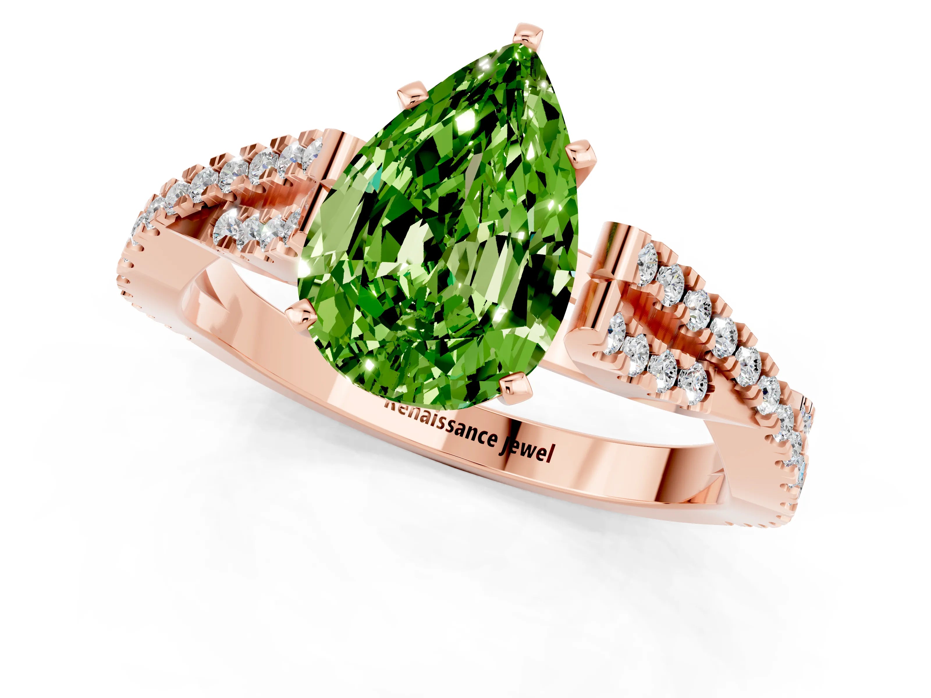 Rose gold Pear Cut Peridot Solitaire Engagement Ring with Twisted Pavé Band and Four-Prong Setting_1