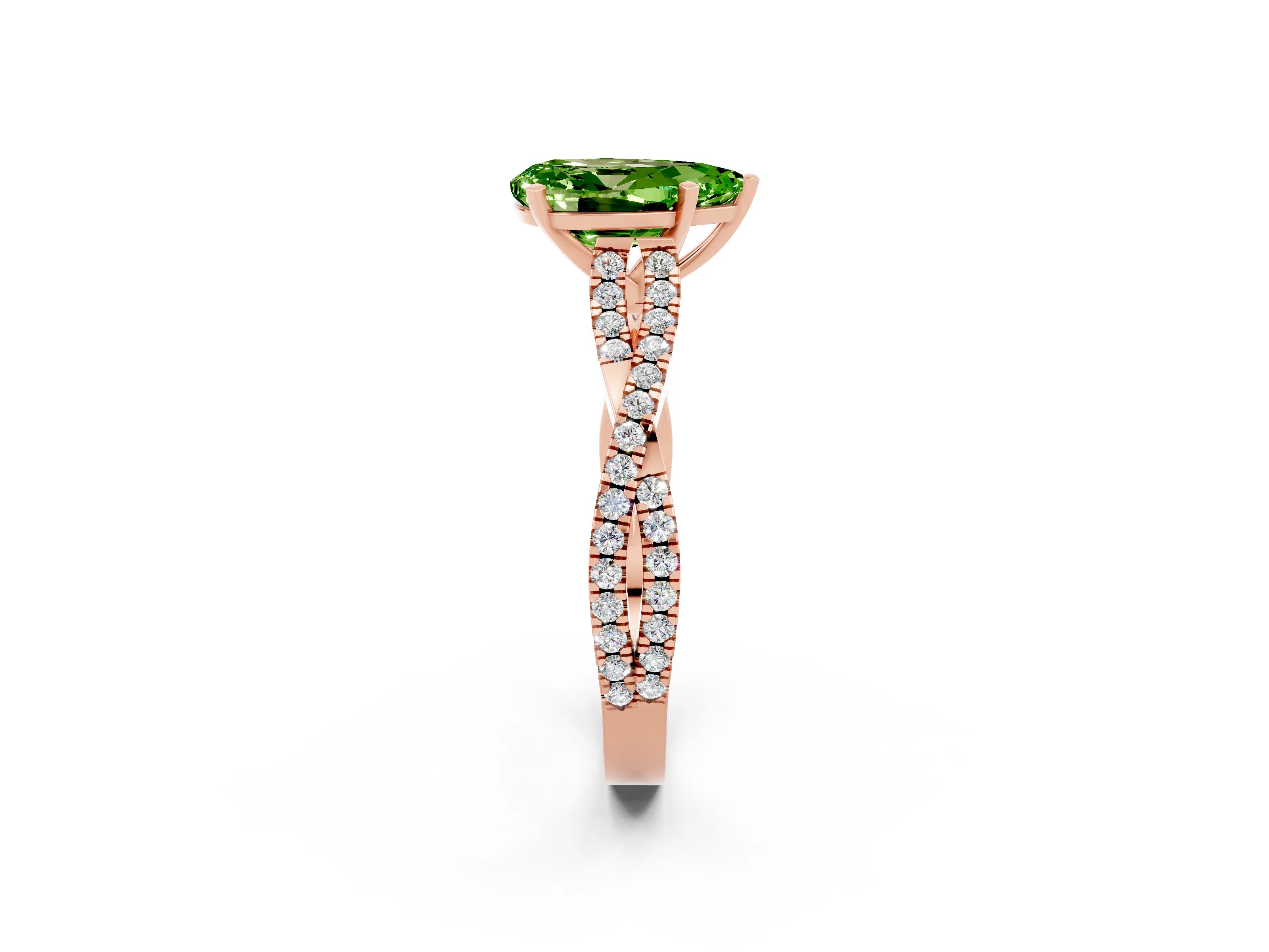Rose gold Pear Cut Peridot Solitaire Engagement Ring with Twisted Pavé Band and Four-Prong Setting_2