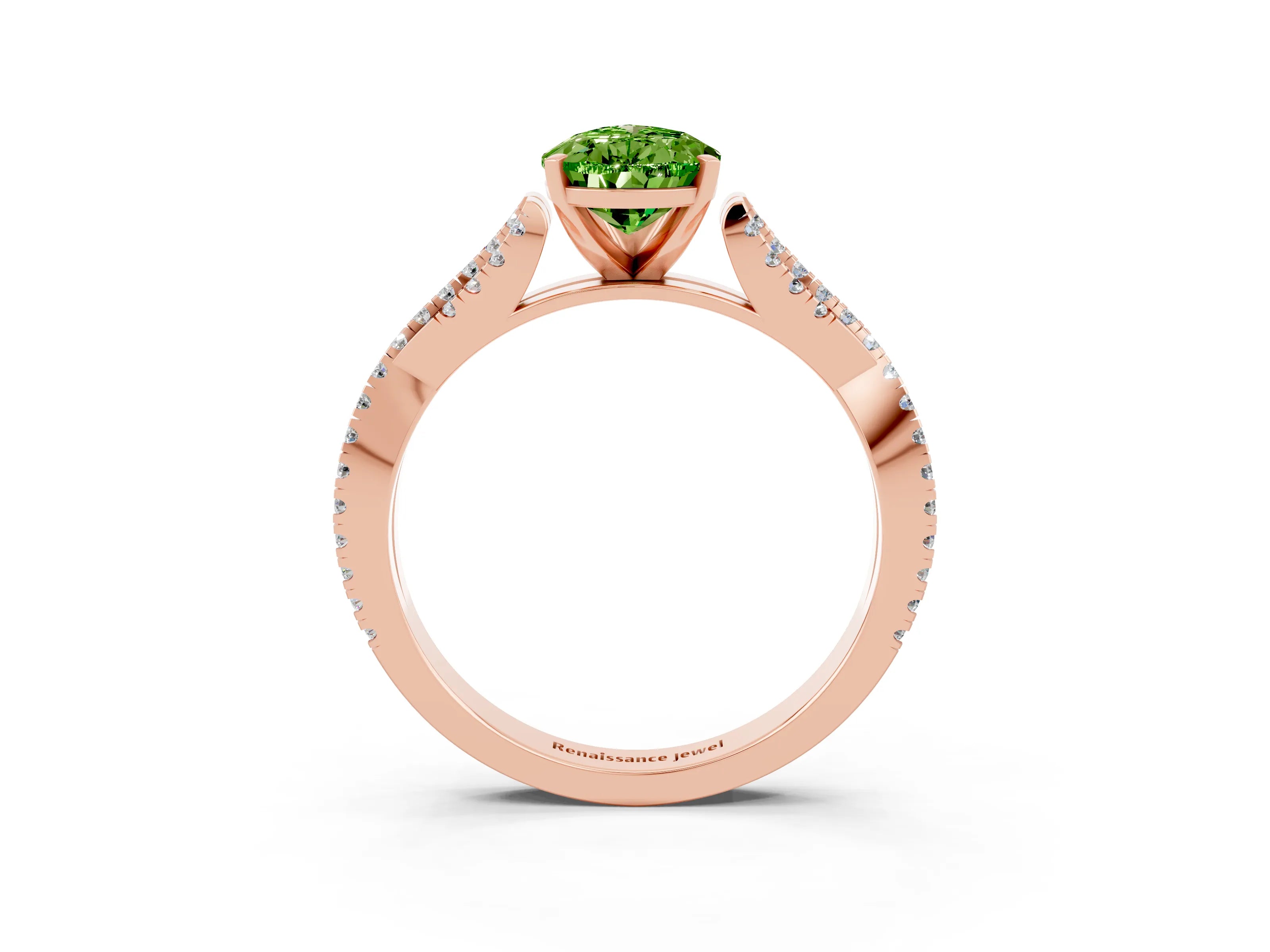 Rose gold Pear Cut Peridot Solitaire Engagement Ring with Twisted Pavé Band and Four-Prong Setting_3