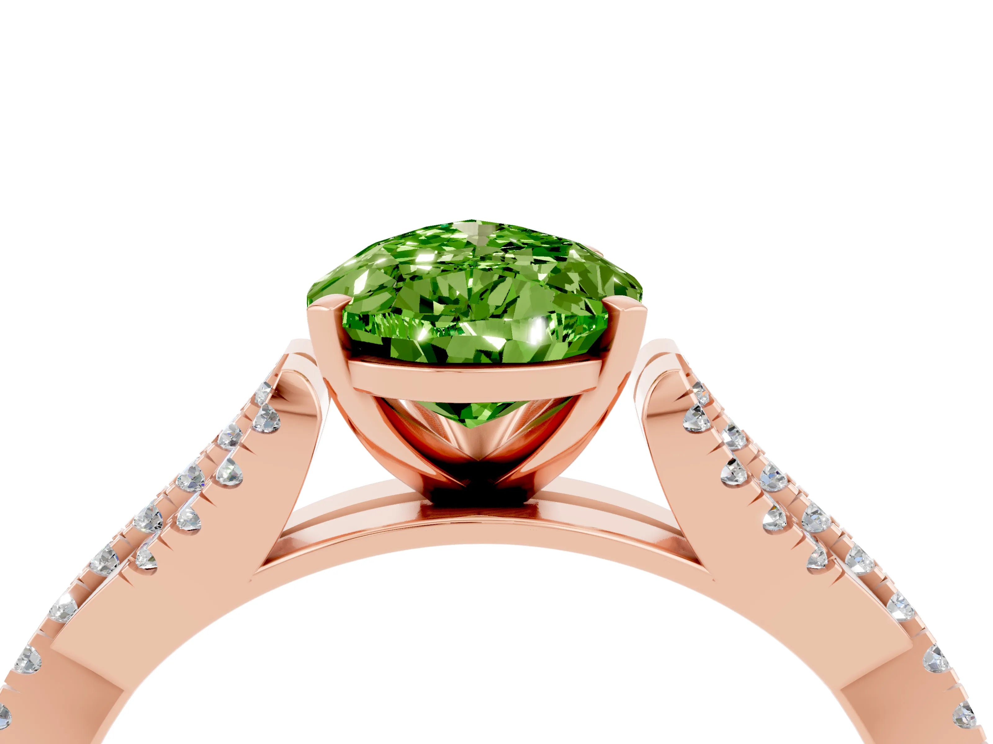 Rose gold Pear Cut Peridot Solitaire Engagement Ring with Twisted Pavé Band and Four-Prong Setting_4