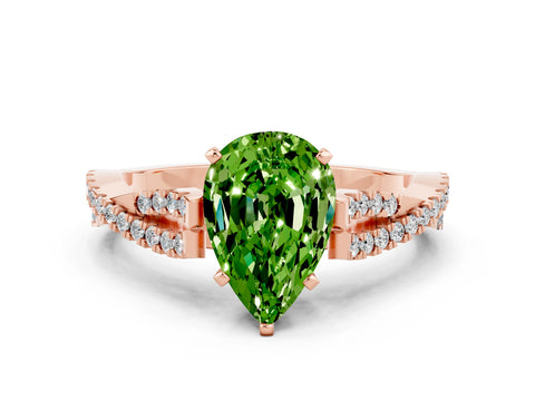 Rose gold Pear Cut Peridot Solitaire Engagement Ring with Twisted Pavé Band and Four-Prong Setting