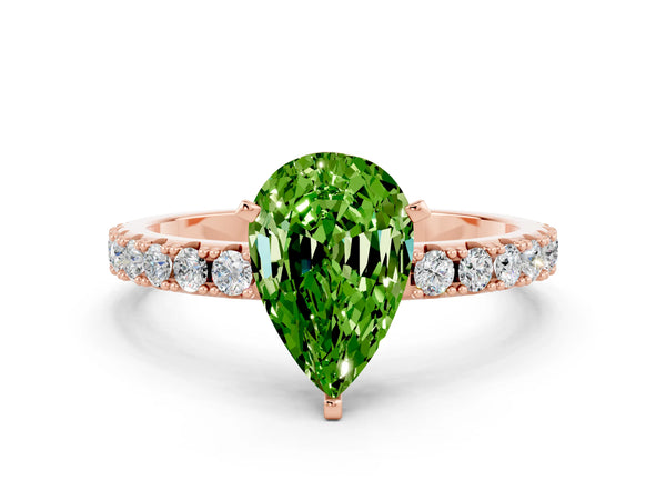 Rose gold Pear Cut Peridot Solitaire Pavé Band with Four-Prong Setting
