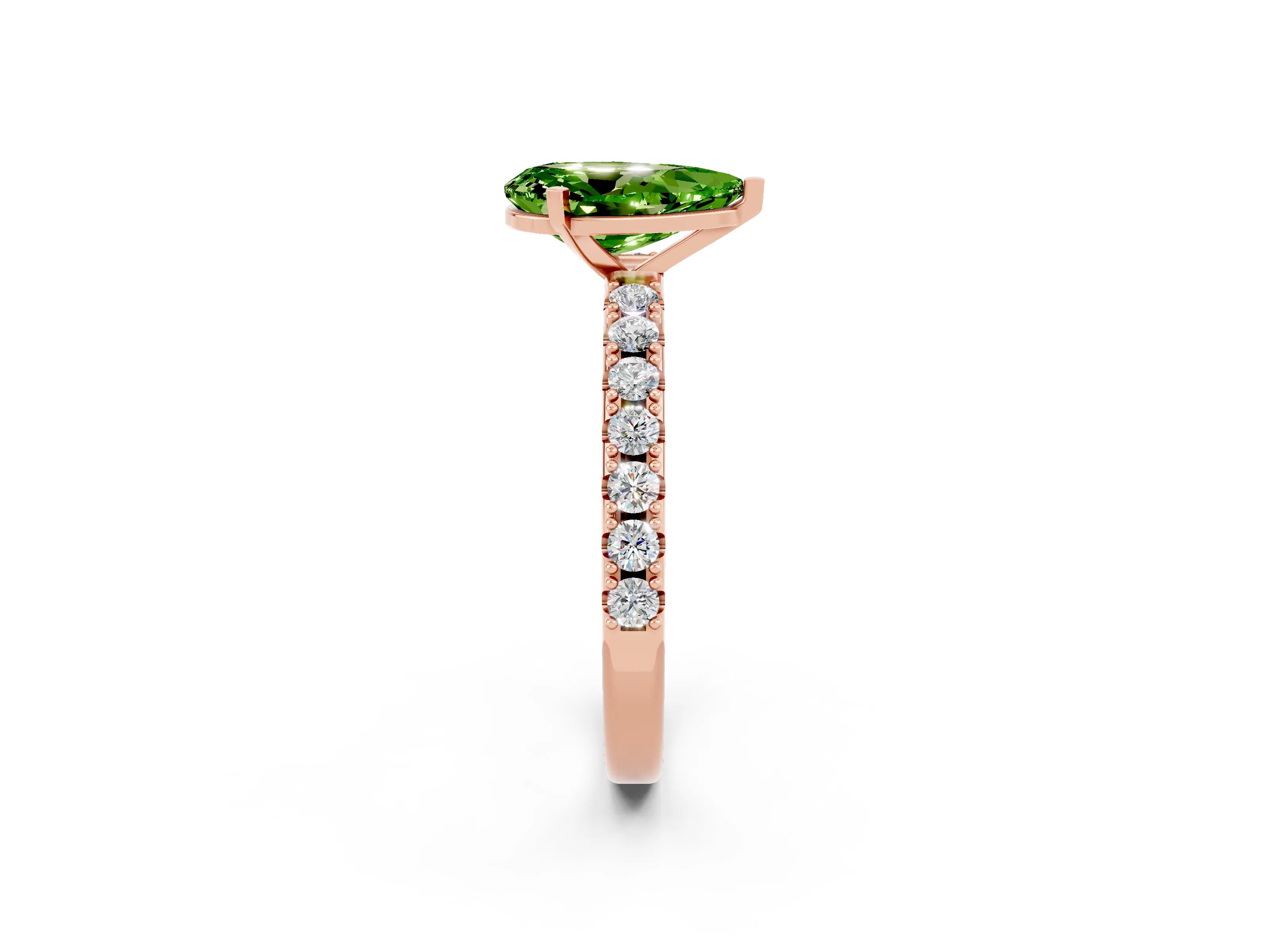 Rose gold Pear Cut Peridot Solitaire Pavé Band with Four-Prong Setting_2