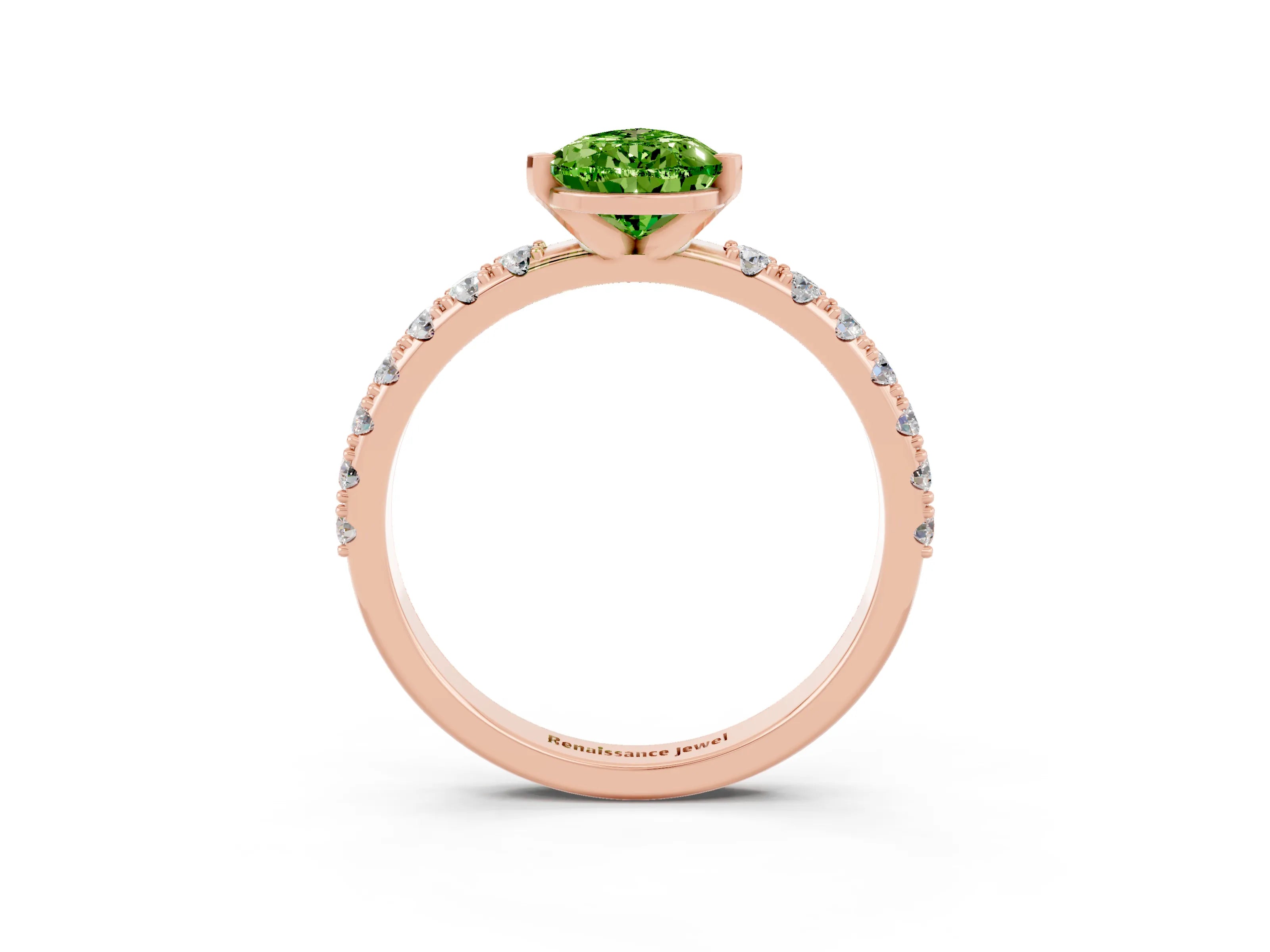 Rose gold Pear Cut Peridot Solitaire Pavé Band with Four-Prong Setting_3