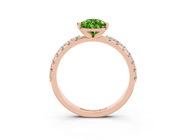 Rose gold Pear Cut Peridot Solitaire Pavé Band with Four-Prong Setting