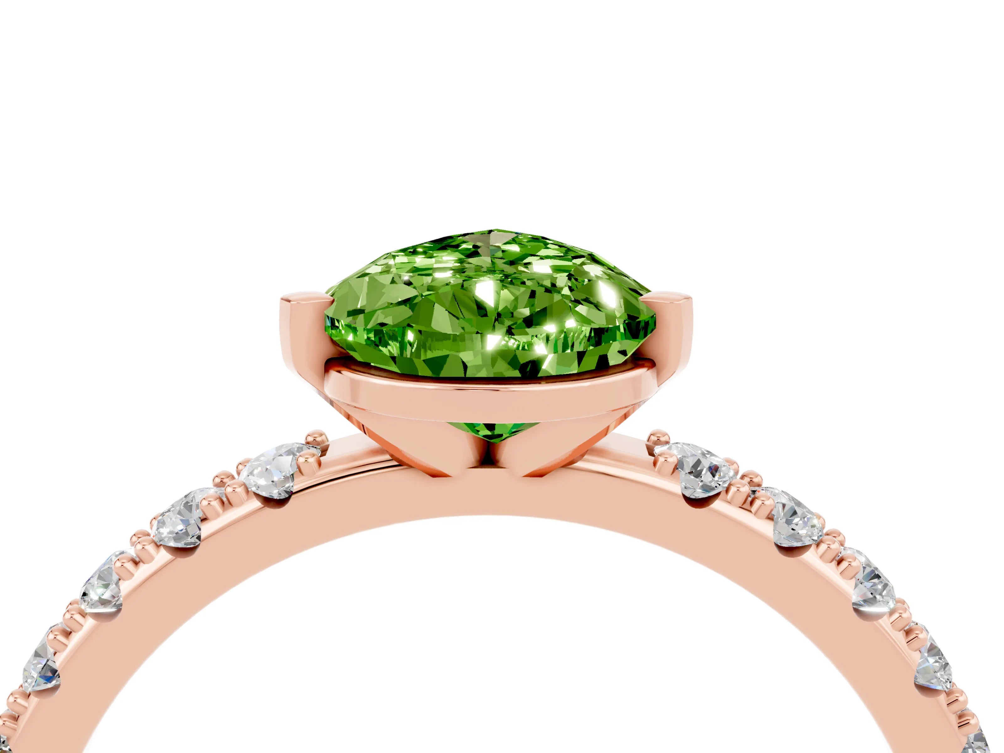 Rose gold Pear Cut Peridot Solitaire Pavé Band with Four-Prong Setting_4