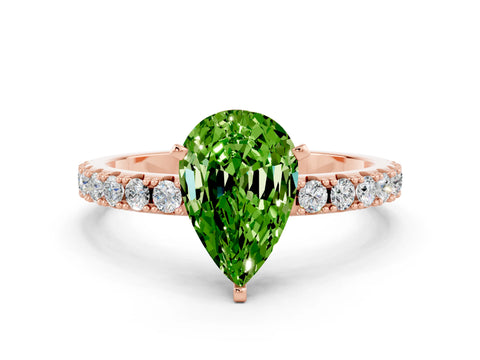Rose gold Pear Cut Peridot Solitaire Pavé Band with Four-Prong Setting