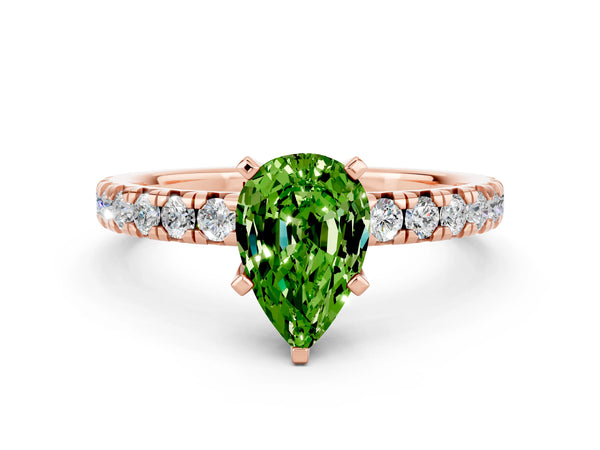 Rose gold Pear Cut Peridot Solitaire Pavé Engagement Ring with Round Band and Prong Setting