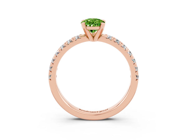 Rose gold Pear Cut Peridot Solitaire Pavé Engagement Ring with Round Band and Prong Setting