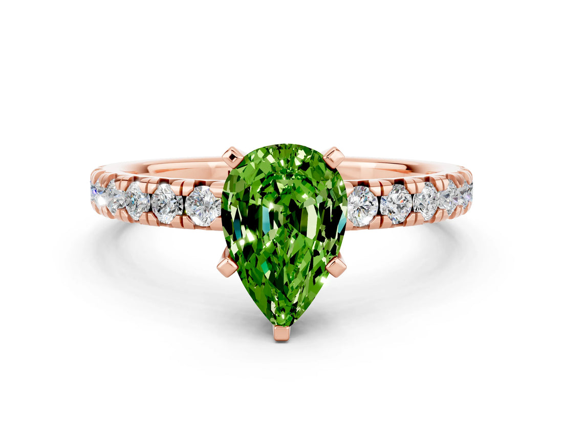 Rose gold Pear Cut Peridot Solitaire Pavé Engagement Ring with Round Band and Prong Setting_78