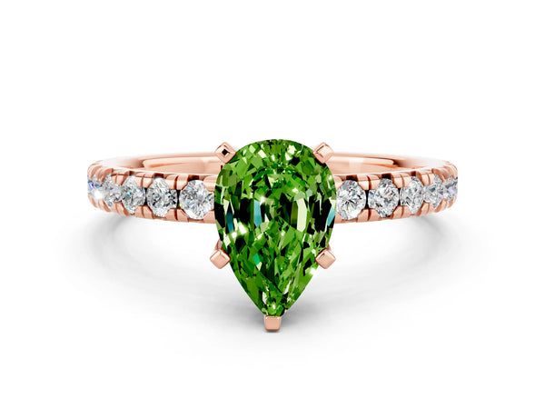 Rose gold Pear Cut Peridot Solitaire Pavé Engagement Ring with Round Band and Prong Setting
