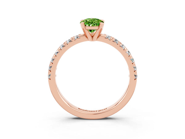 Rose gold Pear Cut Peridot Solitaire Pavé Engagement Ring with Round Band and Prong Setting