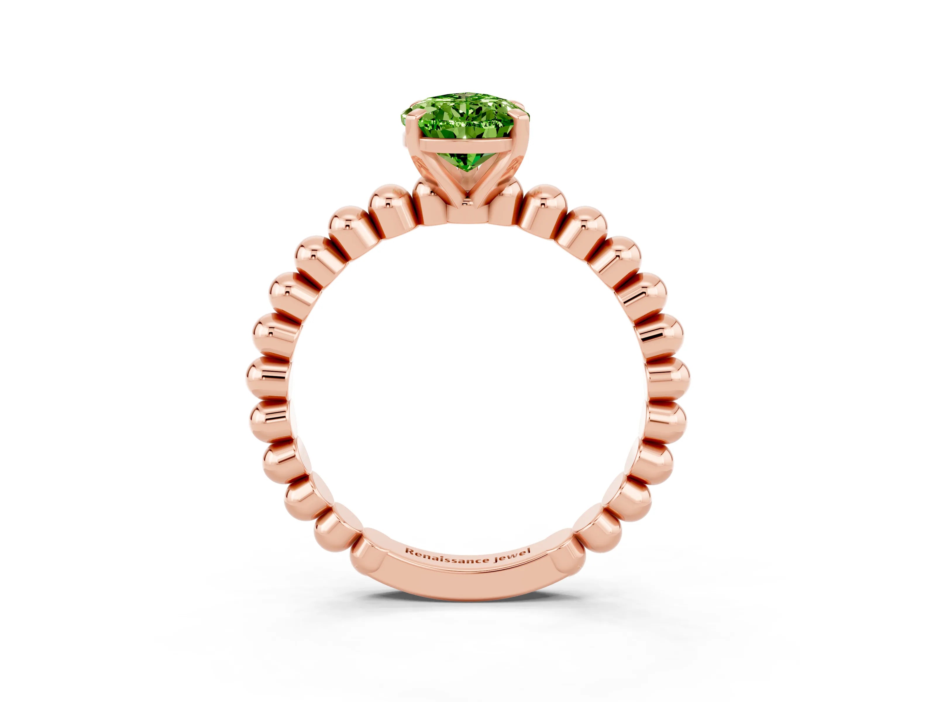 Rose gold Pear Cut Peridot Solitaire Ring with Beaded Band and Prong Setting_3