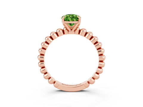 Rose gold Pear Cut Peridot Solitaire Ring with Beaded Band and Prong Setting_3