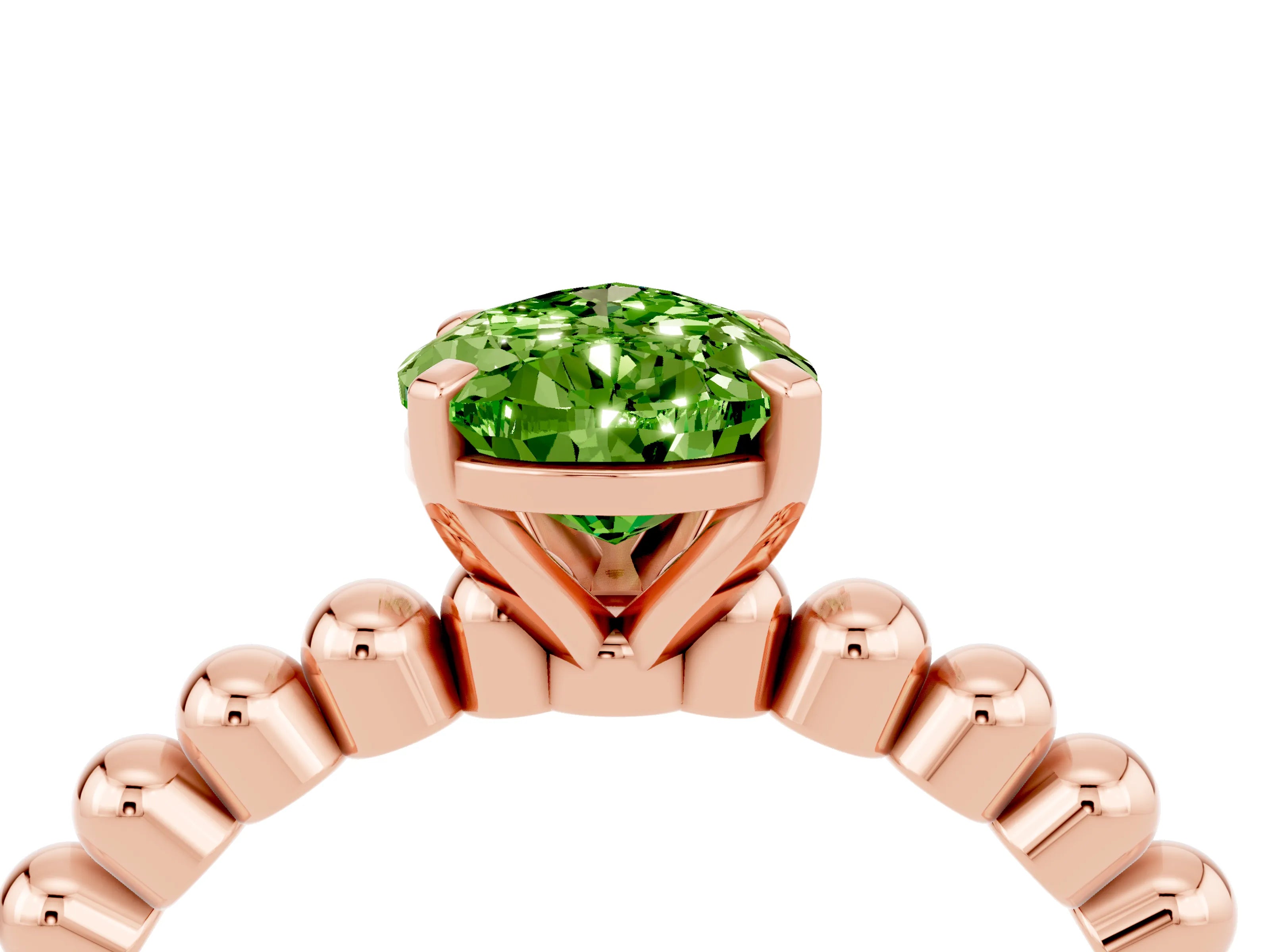 Rose gold Pear Cut Peridot Solitaire Ring with Beaded Band and Prong Setting_4