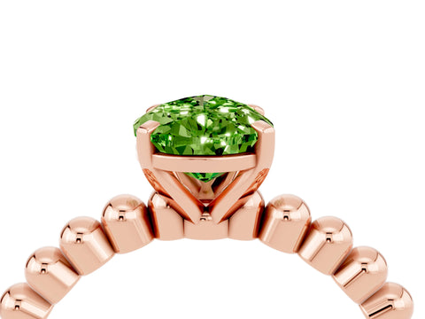 Rose gold Pear Cut Peridot Solitaire Ring with Beaded Band and Prong Setting_4