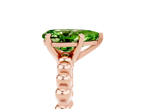 Rose gold Pear Cut Peridot Solitaire Ring with Beaded Band and Prong Setting_5