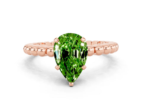Rose gold Pear Cut Peridot Solitaire Ring with Beaded Band and Prong Setting
