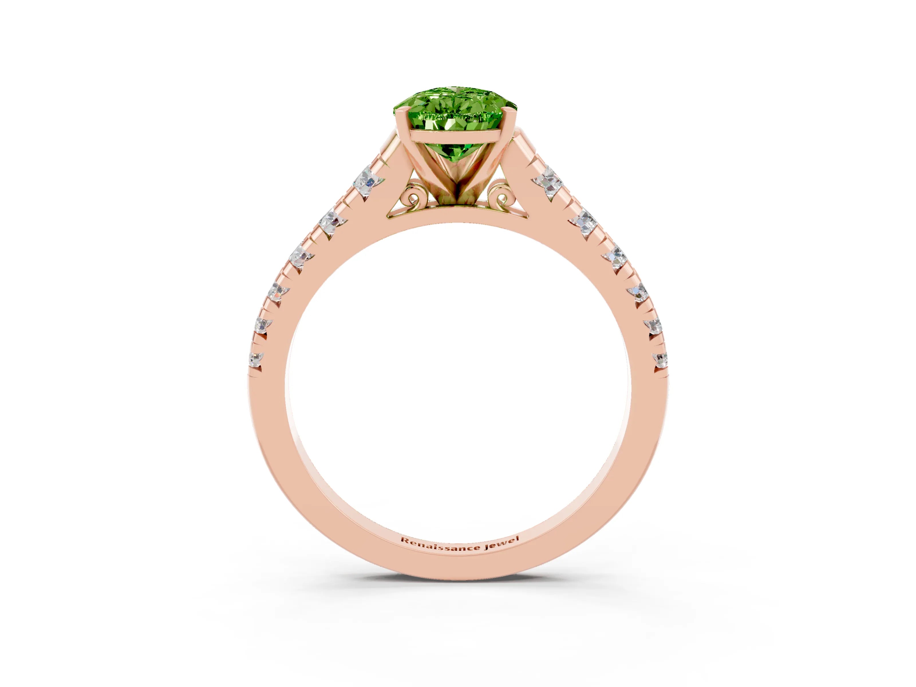 Rose gold Pear Cut Peridot Solitaire Ring with Cathedral Setting and Pavé Band_3