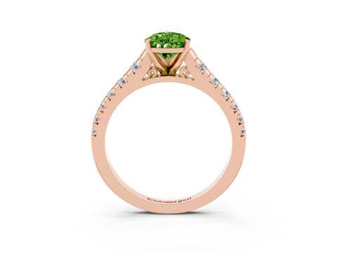Rose gold Pear Cut Peridot Solitaire Ring with Cathedral Setting and Pavé Band_3
