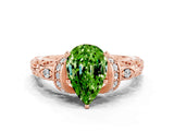 Rose gold Pear Cut Peridot Solitaire Ring with Filigree Band and Four-Prong Setting_24
