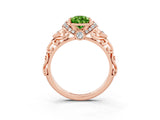 Rose gold Pear Cut Peridot Solitaire Ring with Filigree Band and Four-Prong Setting_27