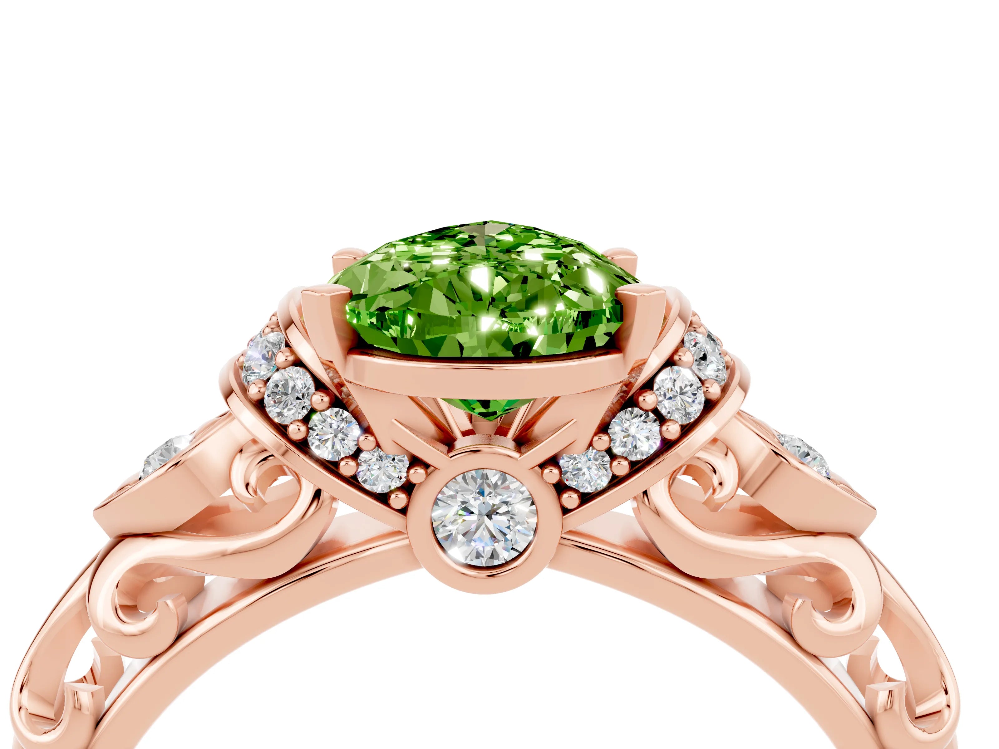 Rose gold Pear Cut Peridot Solitaire Ring with Filigree Band and Four-Prong Setting_28